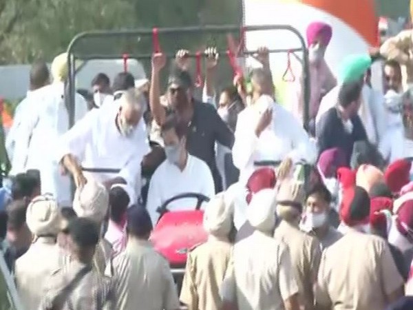 Congress leader Rahul Gandhi during 'Kheti Bachao Yatra' in Punjab on Tuesday (Photo/ANI)