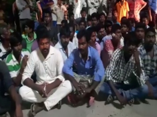 Villagers took to streets after a woman was allegedly molested by two men (Photo/ANI)