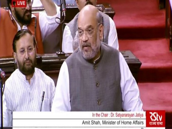 Union Home Minister Amit Shah speaking in the Rajya Sabha on Thursday. Photo/RSTV