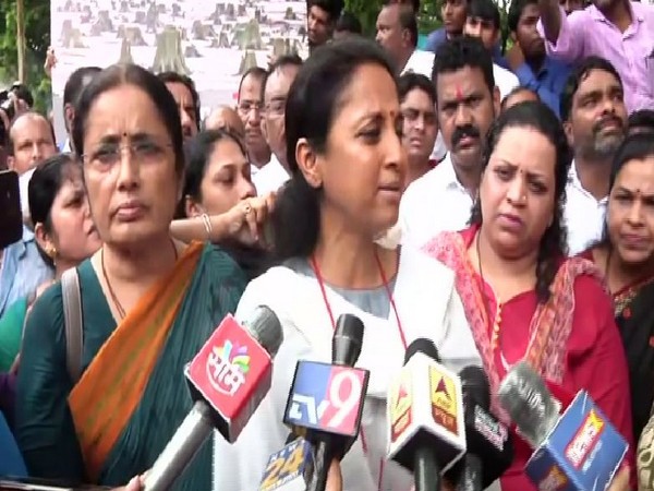 NCP leader Supriya Sule speaking to reporters in Mumbai on Sunday. Photo/ANI