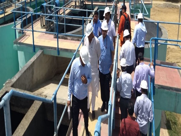 Union Minister for Jal Shakti Gajendra Singh Shekhawat inspecting Dinapur sewage treatment plant in Varanasi. Photo/ANI 