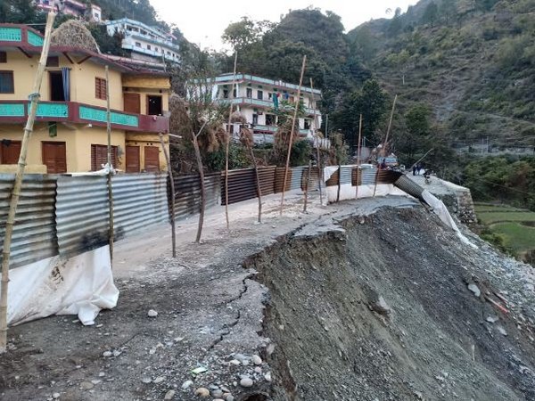 Security wall of the All Weather Road on Gangotri Highway collapsed (Photo/ANI)
