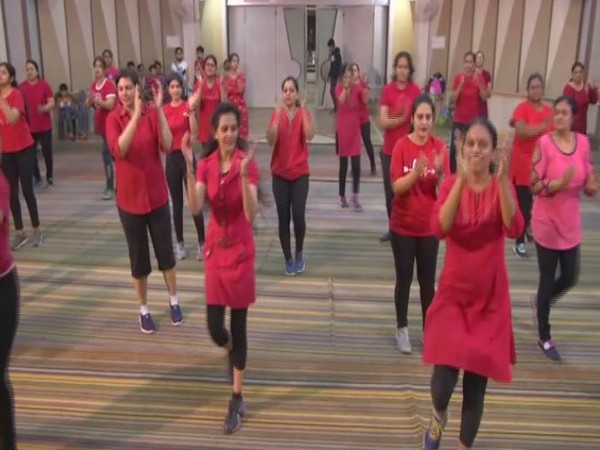 A group of women performing Garba at Bal Bhawan Aerobic Centre, Rajkot (Photo/ANI)