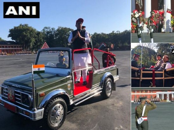 Defence Minister Rajnath Singh reviewed the passing out parade at IMA in Dehradun on Saturday (Photo/ANI)