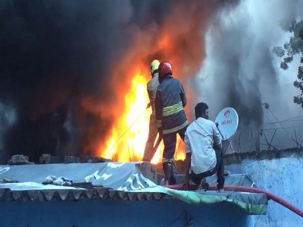 Three fire tenders are engaged in dousing the fire at the spot in Hyderabad. Photo/ANI
