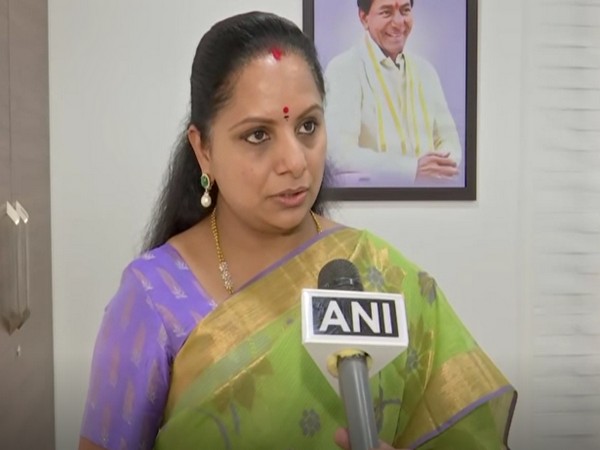 TRS Member of Legislative Council (MLC) K Kavitha speaking to ANI. (Photo/ANI)