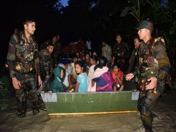Indian Army personnel rescued at least 160 flood-affected people from Nalabari District, Assam (Photo/ANI)
