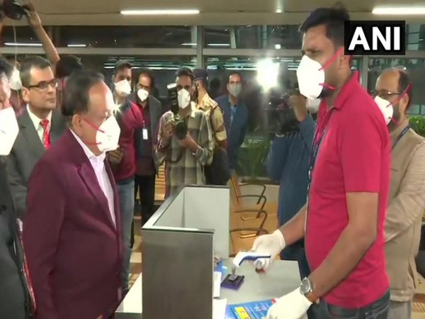 Union Health Minister Harsh Vardhan at Terminal 3, Indira Gandhi International Airport on Thursday (Photo/ANI)