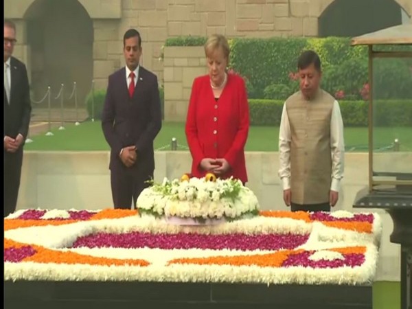 German Chancellor Angela Merkel at Rajghat