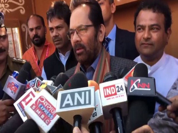 Union Minister Mukhtar Abbas Naqvi while speaking to the reporters in Indore on Sunday (Photo/ANI)