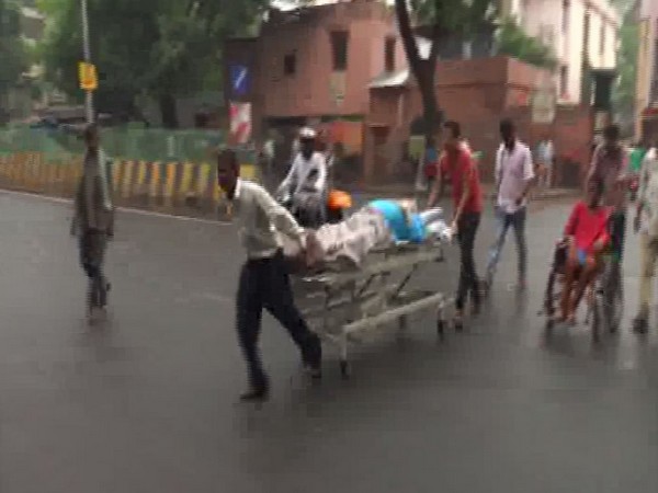 Due to lack of ambulance and other medical facilities, attendants have to drag the patients on stretchers to reach the hospital 