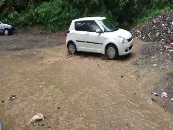 Incessant rains and water-logges streets throw life out of gear in Shimla city on Saturday (Photo/ANI)