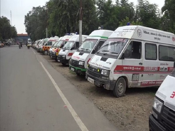 Ambulance service drivers have called a strike in Prayagraj. Photo/ANI