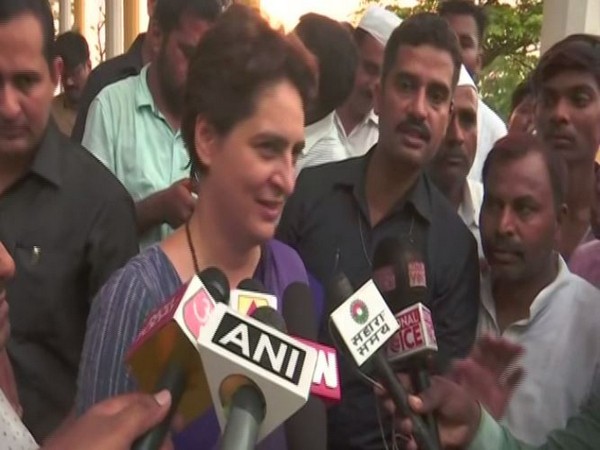 Congress general secretary Priyanka Gandhi addressing media persons in Mirzapur on July 19. (Photo/ANI)