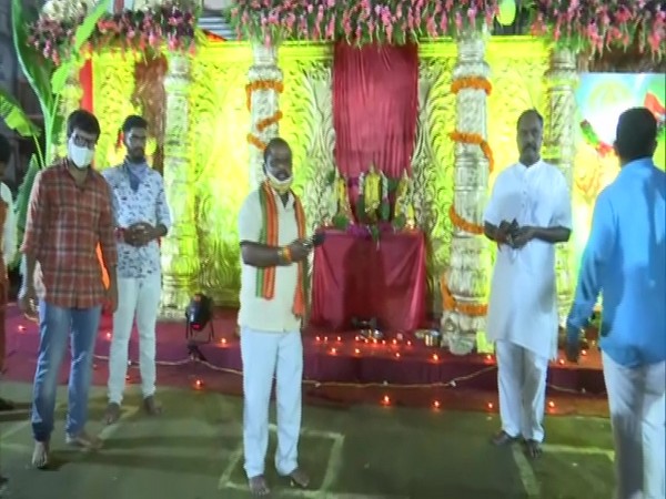 The Telangana Bajrang Dal celebrated the foundation stone-laying ceremony of the Ram Temple in Hyderabad on Wednesday. (Photo/ANI)