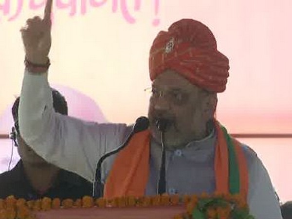 BJP president Amit Shah addressing a rally in Dausa on Tuesday. Photo/ANI