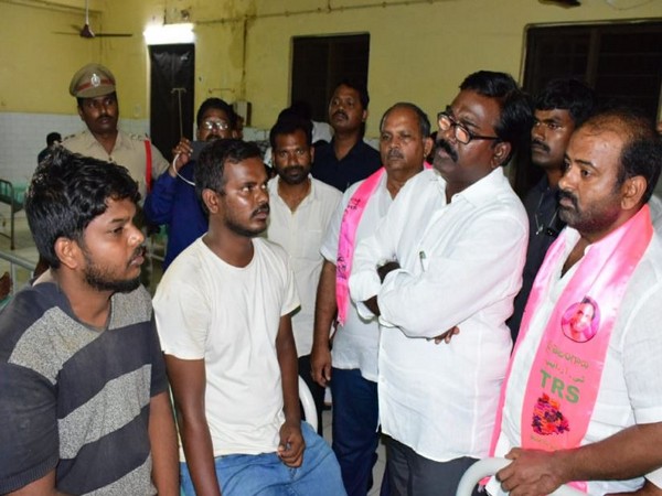 Telangana Transport Minister P Ajay Kumar met the kin of those who died after a boat capsized in East Godavari. (Photo/ANI)