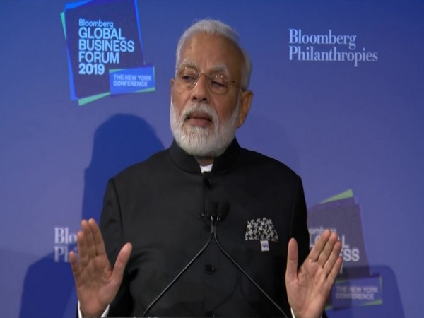 Prime Minister Narendra Modi during his addreess at the Bloomberg Global Business Forum on Wednesday. Photo/ANI