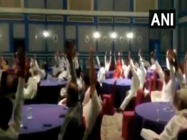 Inside visuals of MLAs attending the Congress Legislative Party (CLP) meeting at Fairmont Hotel in Jaipur.  [Photo/ANI]