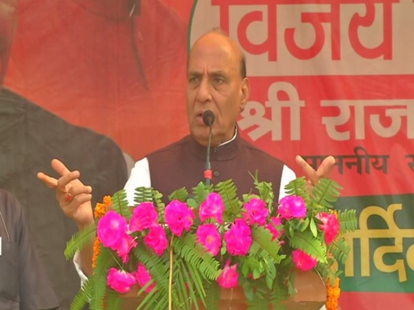 Defence Minister Rajnath Singh while addressing an election rally in Garhwa, Jharkhand on Sunday. Photo/ANI