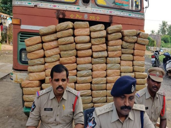 Veeravalli police arrested two people and seized 200 kilograms of cannabis worth Rs 20 lakh from a lorry in Sitarampuram village, Krishna district. (Photo/ANI)