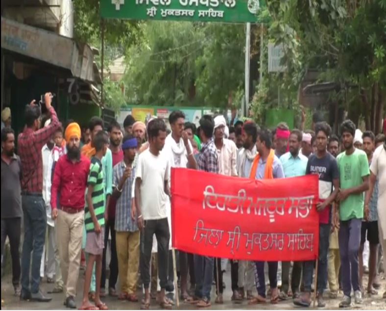 Villagers protest against double murder in the district on Monday. Photo/ANI