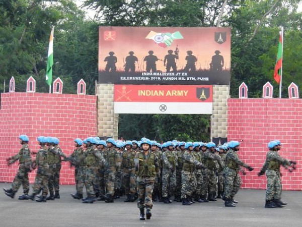The tenth edition of the Indo-Maldives Joint Military called ‘Exercise Ekuverin-2019’ commenced at undh Military Station in Pune, Maharashtra on Monday. (Photo/ANI)