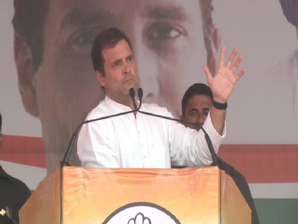 Congress president Rahul Gandhi addressing an election rally in Fatehgarh on Monday. Photo/ANI