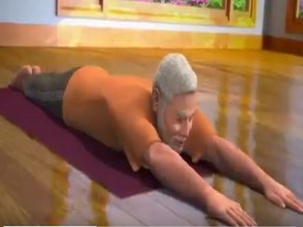 A grab from an animated version of PM Modi performing a yoga asana. [Image:Twitter]