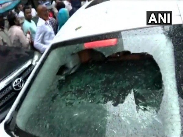 BJP candidate Parag Shah's car was vandalized by supporters of Prakash Mehta on Friday. Photo/ANI