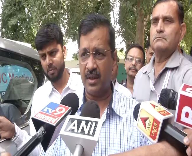 Delhi Chief Minister Arvind Kejriwal speaking to media persons in Delhi on Sunday. Photo/ANI