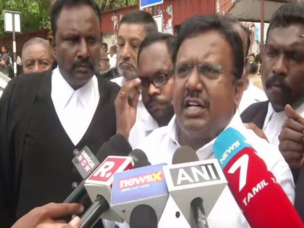 A Madras High Court advocate speaking to reporters in Chennai on Monday. (Photo/ANI)