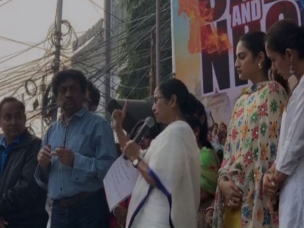 West Bengal Chief Minister Mamata Banerjee during the protest against CAA in Jadavpur on Tuesday. Photo/ANI