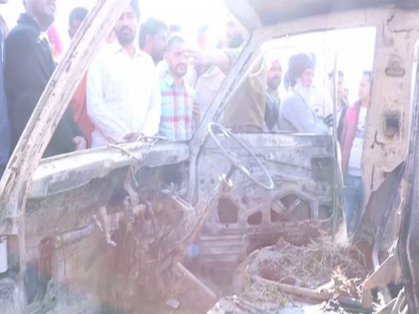 The burnt school van in Punjab's Sangrur (Photo/ANI)