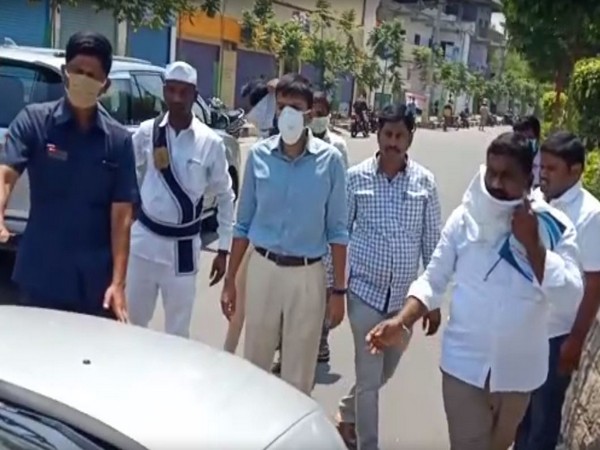 District Collector D Krishna Bhaskar with his team in Rajanna Sircilla, Telangana, on Monday. Photo/ANI