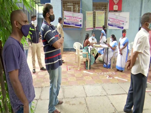 Visuals from a COVID-19 testing centre in Hyderabad. [Photo/ANI]