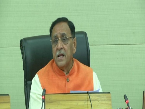 Gujarat Chief Minister Vijay Rupani talking to media persons on Tuesday in Gandhinagar. Photo/ANI