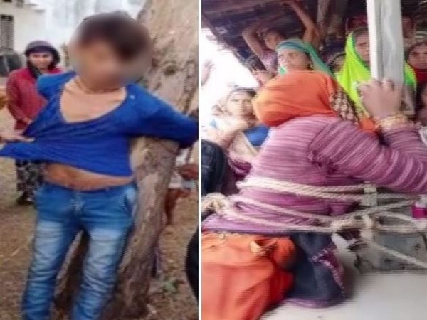 Man and woman were tied separately by the villagers in Baswara. (Photo/ANI)
