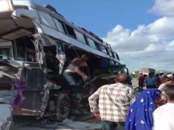 Eight people died while 20 got injured after a bus rammed into a truck near Lamana village in Ajmer on Sunday. (Photo/ANI)