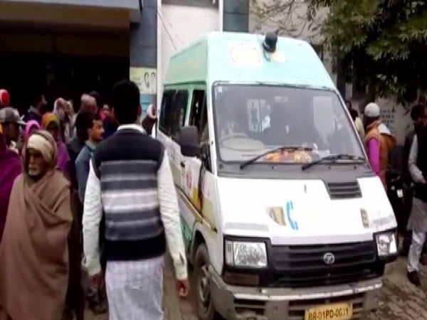 The ambulance taking the body of a deceased, who died during the human chain event in Darbhanga on Sunday.