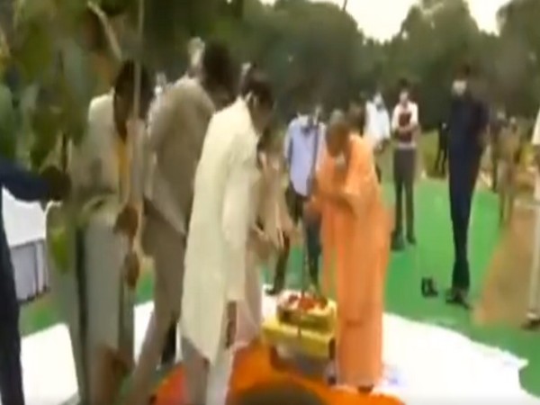 Uttar Pradesh Chief Minister Yogi Adityanath planted a sapling in Lucknow on Sunday. [Photo/ANI]