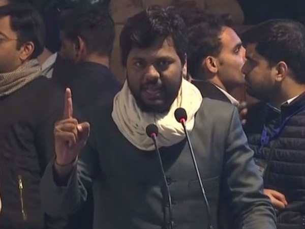 Maskoor Ahmad Usmani, former Aligarh Muslim University (AMU) Students' Union president while speaking at the protest in New Delhi on Monday. Photo/ANI