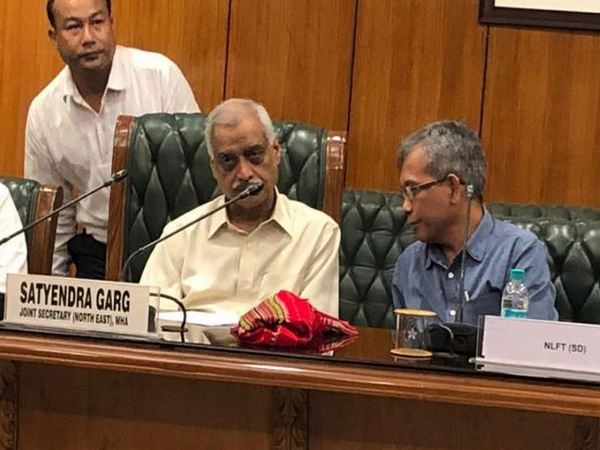 Joint Secretary (North East) and  National Liberation Front of Tripura, Sabir Devbarma during the meeting in New Delhi on Saturday. (Photo/ANI)