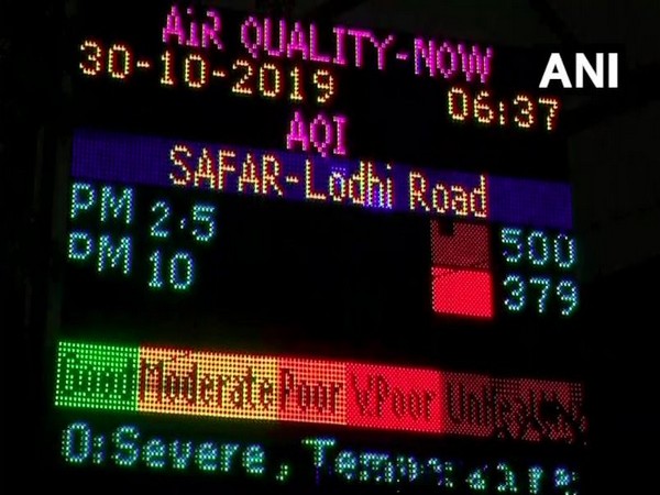 Major pollutants PM 2.5 reached at 500 in the 'severe' category and PM 10 at 379, 'very poor' category, in Lodhi Road area on Wednesday (Photo/ANI)