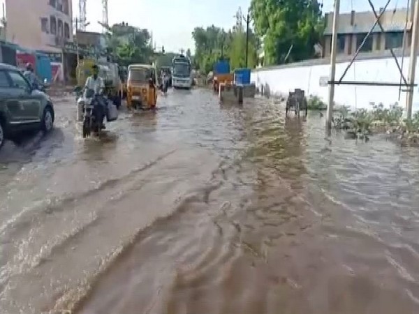 Gallons of water was wasted due to a breach in the main water pipeline in Kochadai area, Madurai on Thursday (Photo/ANI)