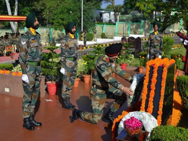 Northern Army Commander Lieutenant Gen Ranbir Singh paid tribute to soldiers on Infantry Day in Udhampur (Photo/ANI)