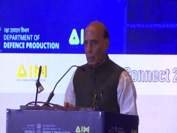 Defence Minister Rajnath Singh speaking at the inaugural session of 'Def Connect 2019' in New Delhi on Monday. Photo/ANI