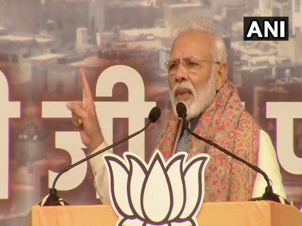 Prime Minister Narendra Modi addressing a public rally at Delhi's Ramlila ground on Sunday. Photo/ANI