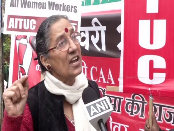 All India Trade Union Congress (AITUC) general secretary Amarjeet Kaur while speaking to ANI in New Delhi on Wednesday. Photo/ANI