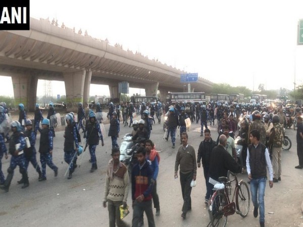 security forces deployed in Delhi's Khajuri Khas area on Monday (Photo/ANI)